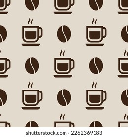Coffee beans and cups seamless pattern for coffee shop background, cafe decoration, dining and culinary events. for a coffee themed greeting card. for coffee-themed fabric motifs
