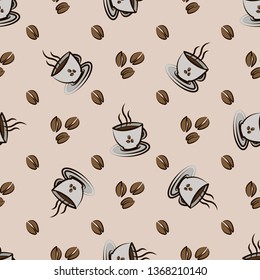 coffee beans and cups. Vector Seamless pattern