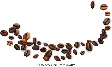 Coffee beans decoration element. Curve from  flying realistic coffee beans.