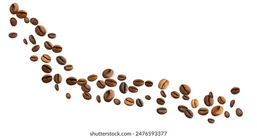 Coffee beans decoration element. Curve from  flying realistic coffee beans.