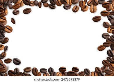 Coffee beans decoration element. Vector frame from realistic coffee beans with space for text.