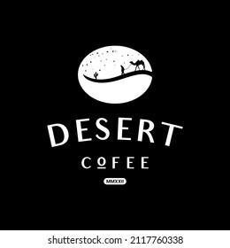 Coffee beans with desert desert view sahara arabia gobi kalahari patagonia antartica desert. a good logo design for a cafe logo in the desert or a middle eastern coffee brand.