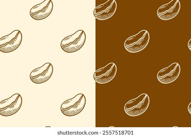 coffee beans doodle seamless pattern on brown white background for print on packaging, merchandise.  retro coffee beans pattern background. pattern of coffee beans vector background