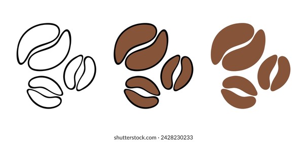 Coffee beans. Drink, beverage, invigorating, hot, degree of roasting, Arabica, Robusta, morning, breakfast, liquid, dessert, latte, Americano, espresso, cappuccino. Vector illustration