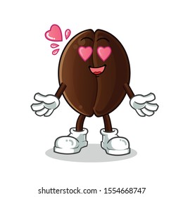 coffee beans fall in love cartoon vector mascot illustration