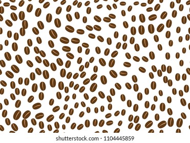 A lot of coffee beans fall on a white background. Seamless vector illustration with arabica