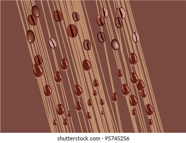 Coffee beans falling down at high speed on a brown background