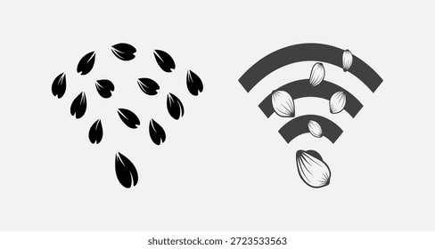 Granos de café cayendo en el símbolo de Wi-Fi, que representa la conectividad de la cafetería
