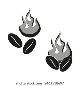 Coffee beans and flames icon. Symbolizing roasting process. Dark roast, fresh flavor concept. Vector illustration. EPS 10.