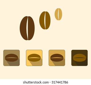 Coffee beans. Flat coffee bean icons with shadow. Coffee beans concept. Coffe bean vector background. Elegant beige wallpaper. Coffee flat vector icons set. Coffee icons set. Coffee beans vector set.