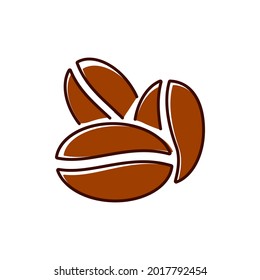 Coffee beans flat icon. Logotype for coffee shop. Color filled symbol. Isolated vector stock illustration