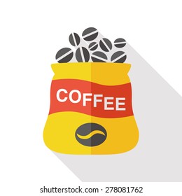 coffee beans flat icon with long shadow