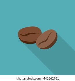 Coffee beans flat icon. Simple illustration of coffee beans with long shadow