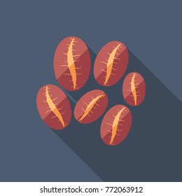 Coffee beans flat square icon with long shadows.