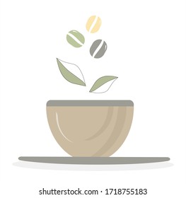 Coffee beans in the form of steam in a cup.
 Vector isolated illustration for your brand.