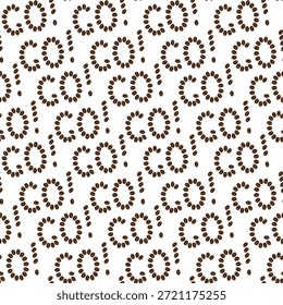 Coffee Beans Formed word GO and exclamation mark Seamless Pattern Minimalist Background flat Design. Coffee Day Thematic or Greeting Card Backdrop Media post or Promo banner, leaflet, label, price tag