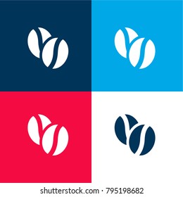 Coffee beans four color material and minimal icon logo set in red and blue