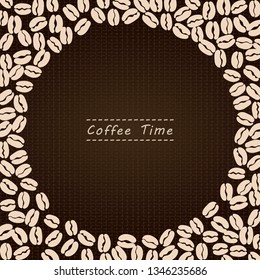 Coffee beans frame on brown fabric texture background vector for decoration on cafe advertising artwork.