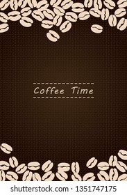Coffee beans frame on brown fabric texture background vector for decoration on cafe advertising artwork.