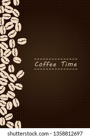 Coffee beans frame on brown fabric texture background vector for decoration on cafe advertising artwork.