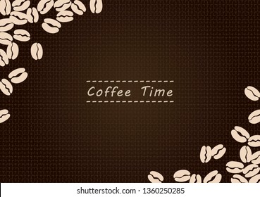 Coffee beans frame on brown fabric texture background vector for decoration on cafe advertising artwork.