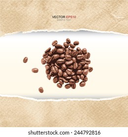 Coffee beans in frame of ripped vintage paper texture. Vector illustration.