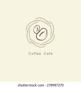 Coffee beans free hand drawing with curve frame logo vector.