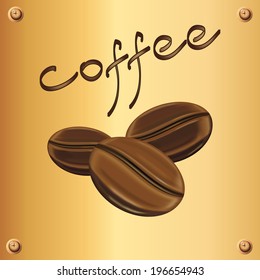 Coffee beans in a gold banner