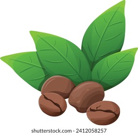 Coffee beans with green coffee leaves