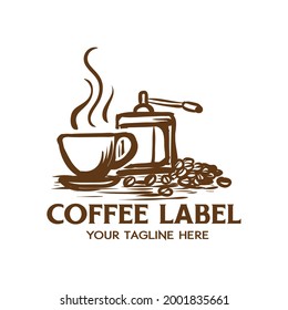coffee beans and grinder machine vector illustration for logo brand coffee design 
