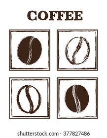 Coffee beans grunge vector illustration isolated on the white background. 