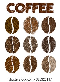 Coffee beans grunge vector illustration isolated on the white background. 