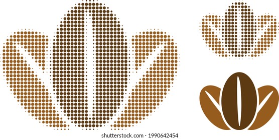 Icono de punto medio de los granos de café. La matriz de semitono contiene puntos de círculo. Icono vectorial de granos de café en un fondo blanco.