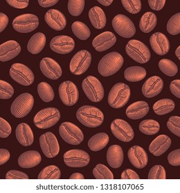 Coffee beans. Hand drawn engraving. Editable vector vintage illustration. Seamless wallpaper pattern. 8 EPS 