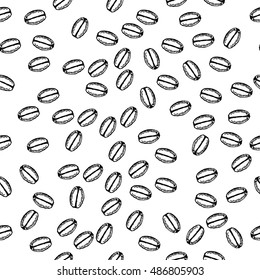 Coffee beans hand drawn sketch seamless pattern. For templates, invitations, banners, on white background