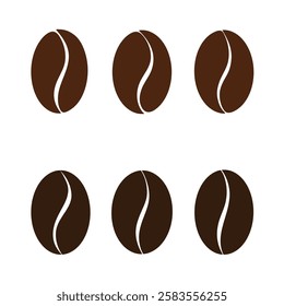 Coffee beans, hand-drawn, isolated on a white background, color graphic illustration, flat design, vector. A set of icons for decoration, labels, and design. Brown aromatic ingredient of a hot drink