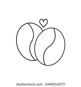 Coffee beans with a heart. Icon, coloring page, black and white illustration.