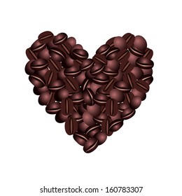 Coffee beans heart over a white background 
