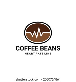 Coffee beans and heartbeat line, vector minimalist logo design can you as editable