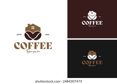 Coffee beans with house logo design, perfect for a café or coffee shop. Vector illustration template idea