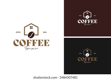 Coffee beans with house logo design, perfect for a café or coffee shop. Vector illustration template idea
