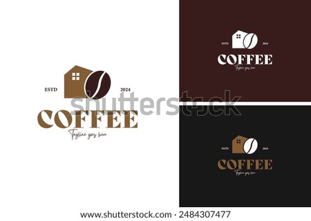 Coffee beans with house logo design, perfect for a café or coffee shop. Vector illustration template idea