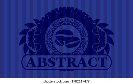 coffee beans icon and Abstract text Blue color badge. Bars chic background. Intense illustration. 