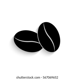 Coffee beans icon - black vector illustration with  shadow