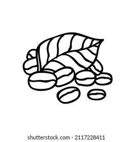 Icono de granos de café ilustración vectorial en blanco y negro. Curso de contorno modificable.