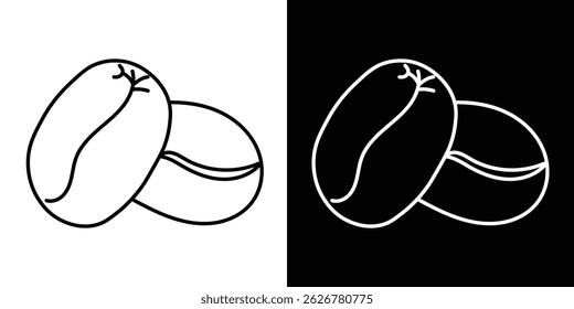 Ícone de grãos de café em preto e branco. Ilustração vetorial minimalista ideal para marca, embalagem, sinalização do café ou design de alimentos orgânicos relacionados ao café.