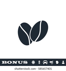 Coffee beans icon flat. Black pictogram on white background. Vector illustration symbol and bonus button