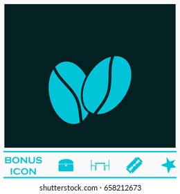 Coffee beans icon flat. Blue pictogram on dark background. Vector illustration symbol and bonus icons