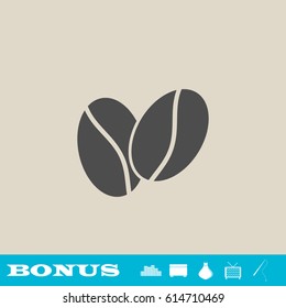 Coffee beans icon flat. Grey pictogram on light background. Vector illustration symbol and bonus button real estate, ottoman, vase, tv, fishing rod