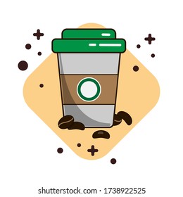 С café con un icono de frijol. Ilustración plana. Café vectorial. Imagen del menú del restaurante de comida rápida, pegatinas, grabado en camiseta u otro.